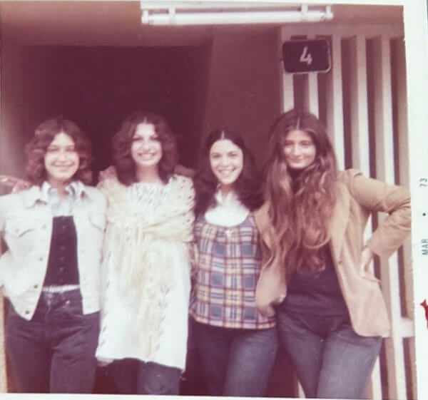 From left to right, Wendy Fastman (deceased), Adrian, Kathy Rasner, Ellen Bitton (deceased), photo taken in Tel Aviv, 1973