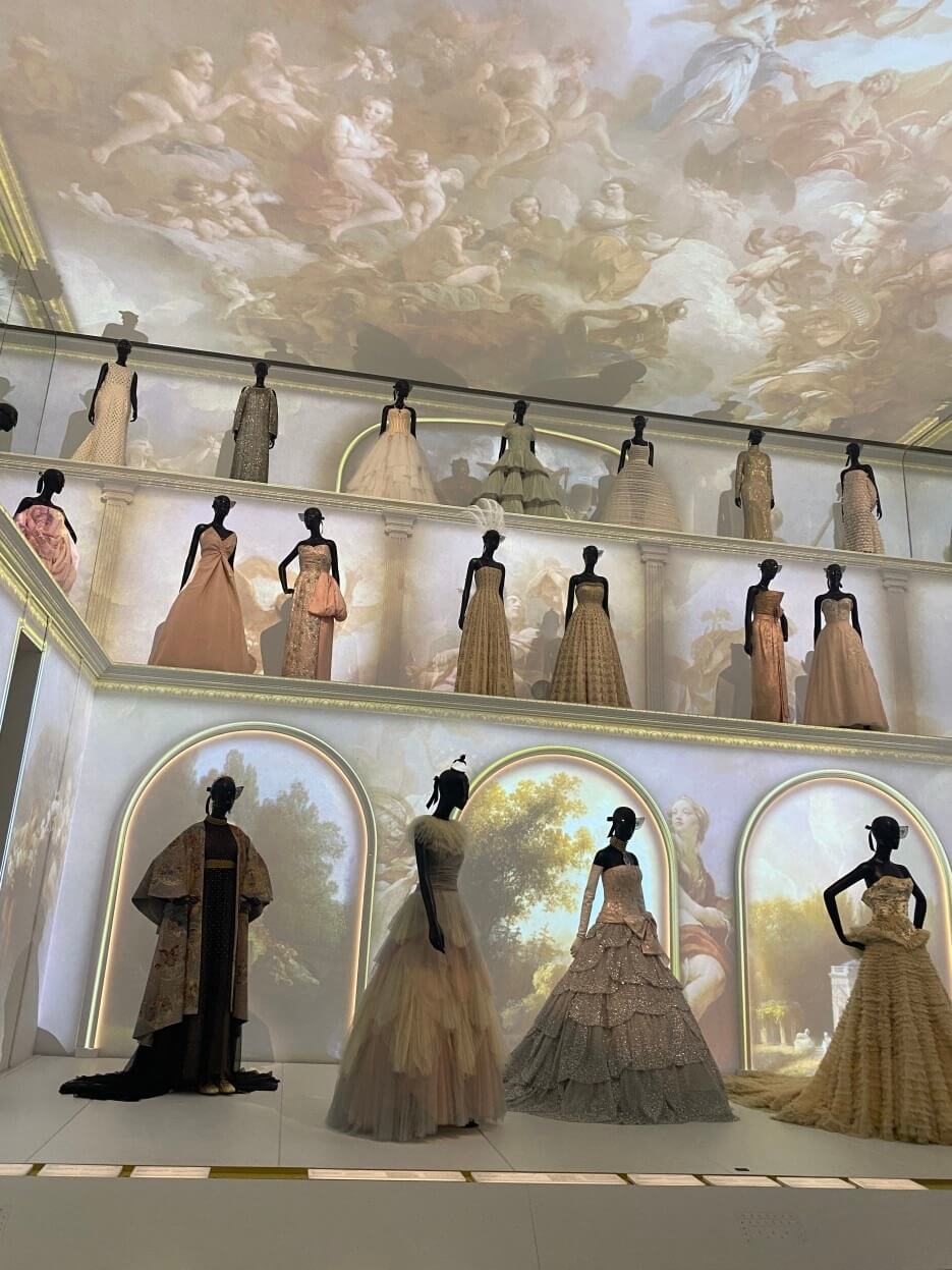 A display of gowns in La Galerie Dior in Paris