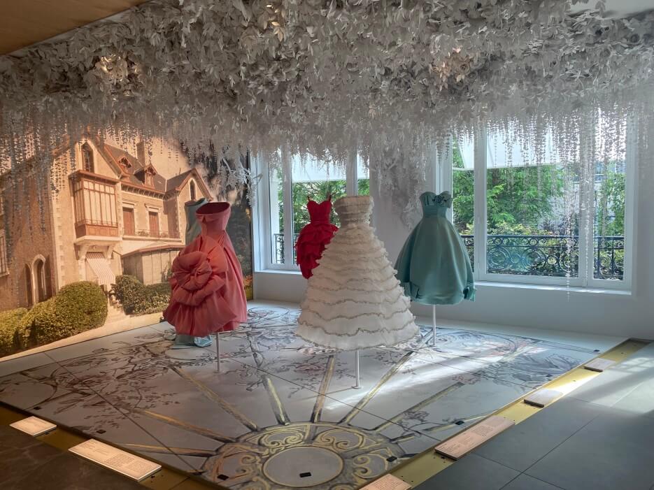 The Dior Garden of dresses on display at La Galerie Dior in Paris