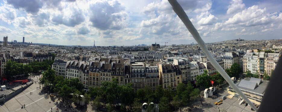 View across Paris to the Eiffel Tower from the upper floor of the Centre Pompidou
