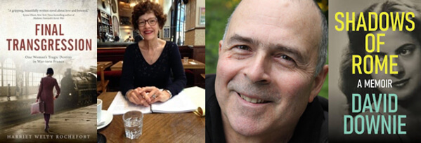 Composit photo of Harriet Welty Rochefort and David Downie and their book covers