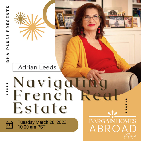 Bargain Homes Abroad promo graphic with Adrian's photo