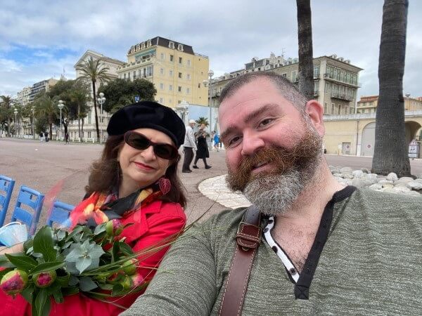 Adrian Leeds with John Garland Jones on the Promenade des Anglais, Nice France