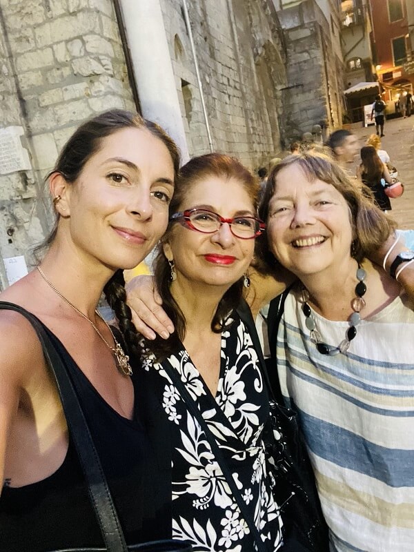 Photo of Adrian Leeds with daughter, Erica, and friendm, Leslie in Italy