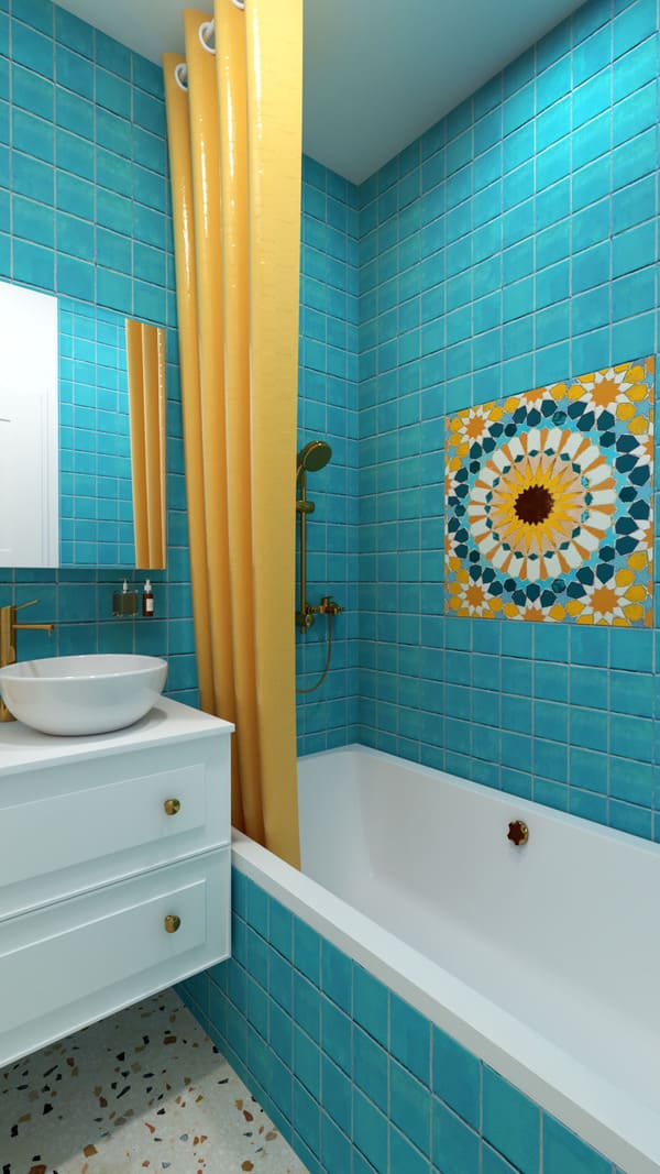 Renovated bath with custom tiles at Le Palais du Soleil