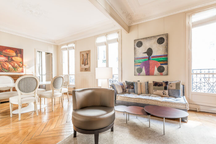 chic Paris apartment with large windows