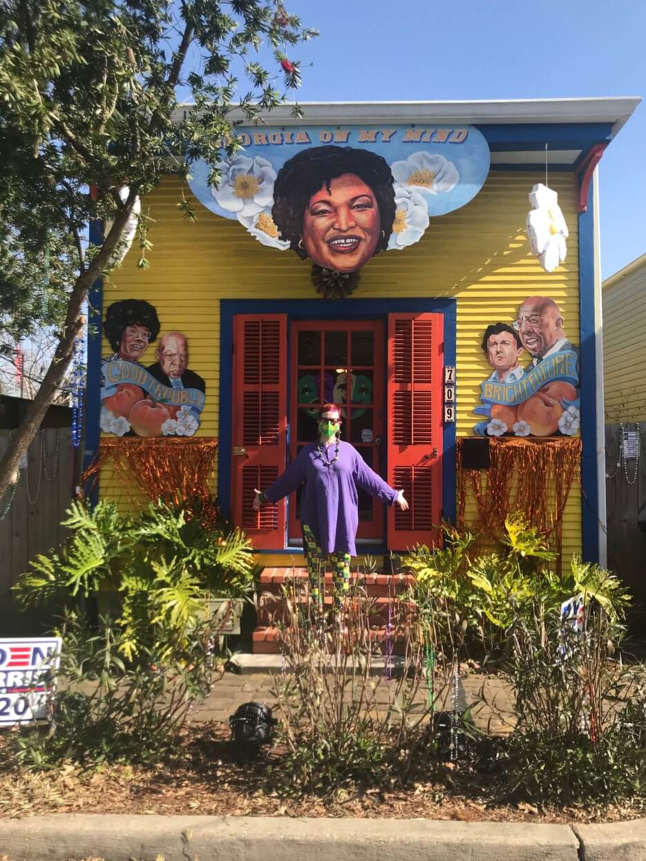 A Mardi Gras house float tribute to Stacey Abrams and Georgia