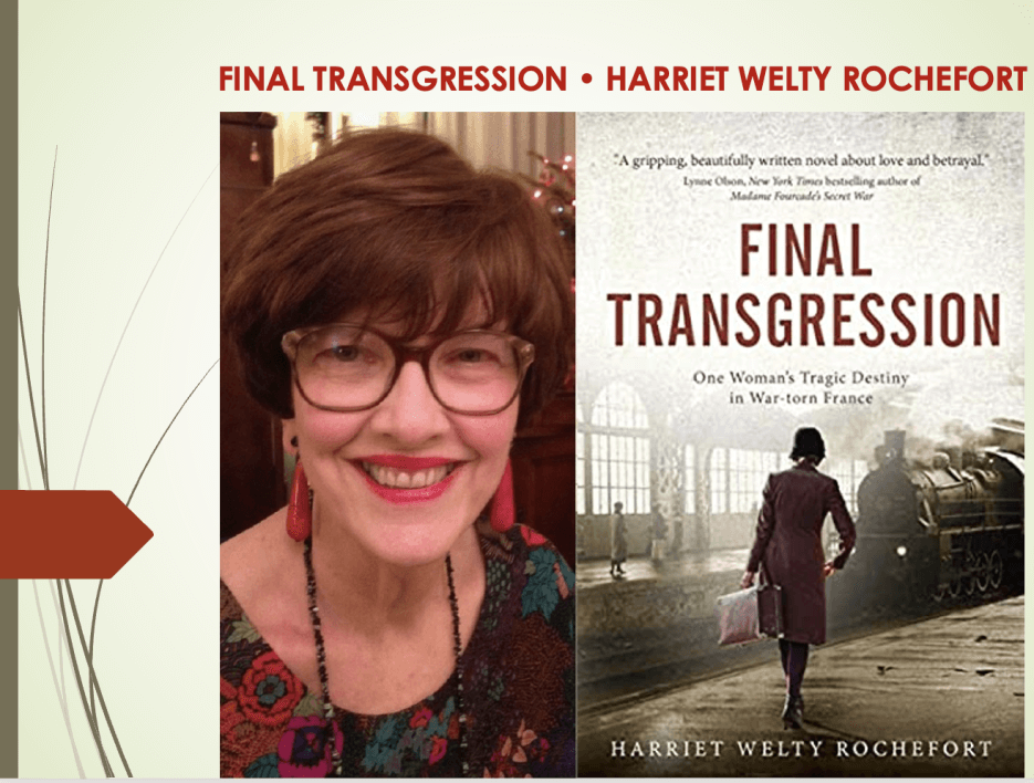 Harriet Welty Rochefort speakse about her book Final Transgression for Adrian Leeds Group Après-Midi