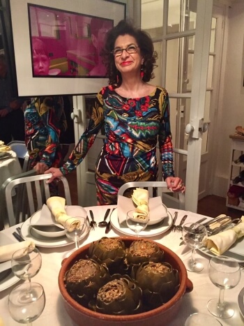 Adrian Leeds with her table set for an artichoke dinner