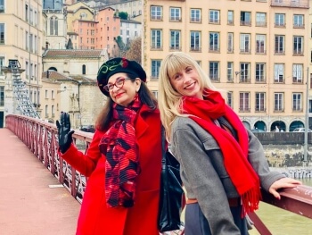 Adrian Leeds with Leah Marie Young, filming in Lyon