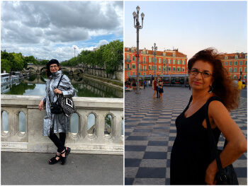 Side by side photos of Adrian Leeds in Paris and in Nice, France