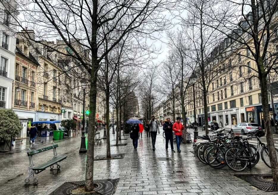 Overcast skies and rainy streets of Paris