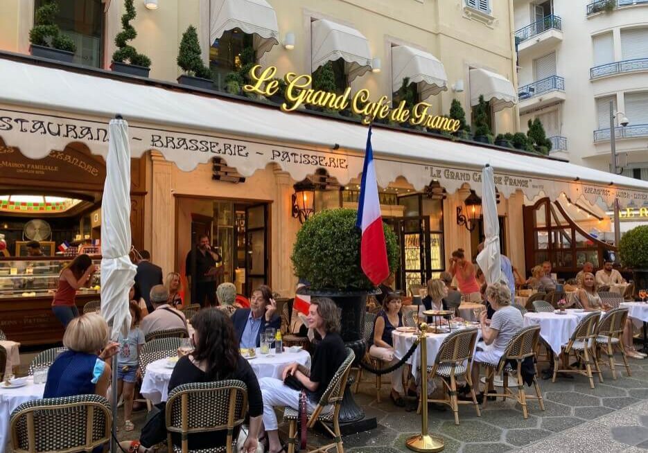 Outdoor patio at the Grand Cafe de France in Paris, France