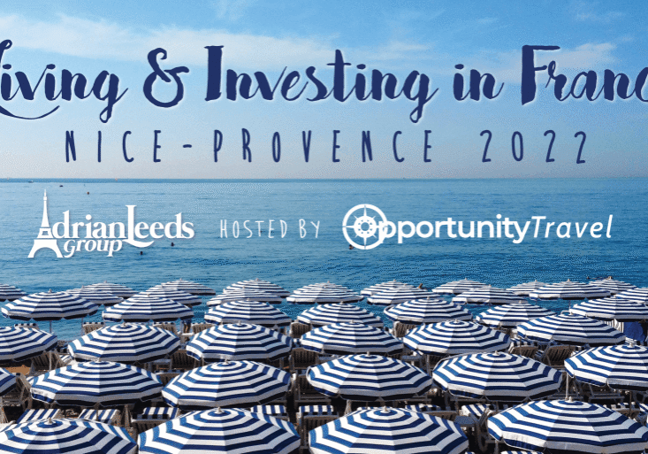 Logo for the 2022 Living & Investing in France conference in Nice