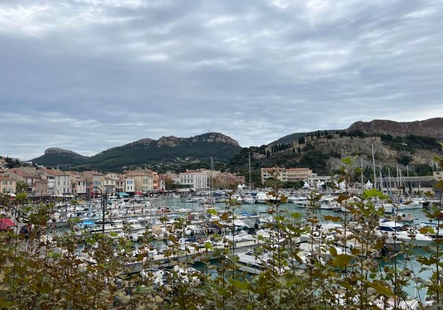 Distant view of the harbor in Cassis, France