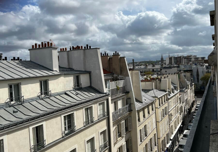 Looking down Rue du Pont-aux-Choux, view from the windows of Adrian Leeds' newest apartment
