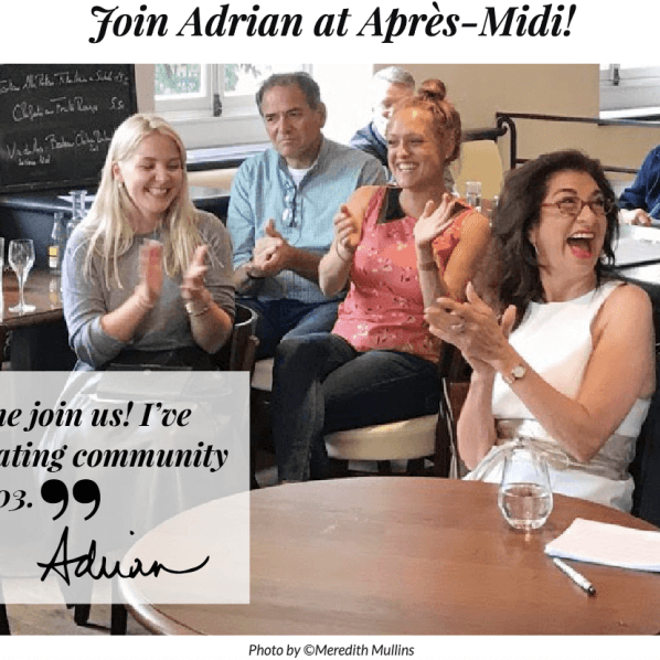 Meme for the Adrian Leeds Group's Apres-Midi get togethers in Paris and Nice