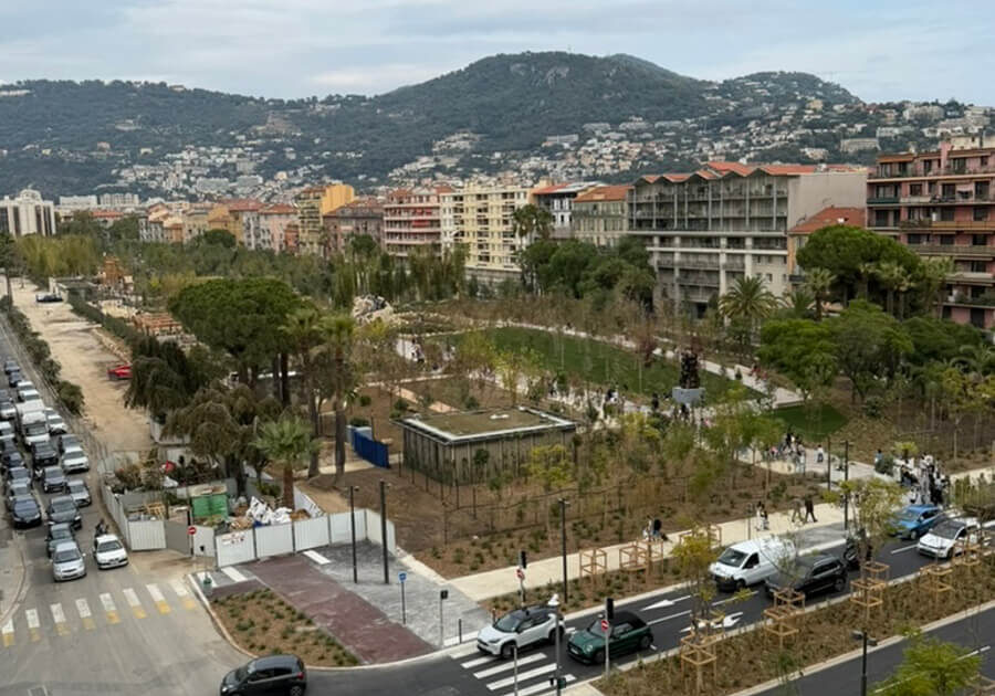 Aerial view of the Coulee Verte in Nice, France