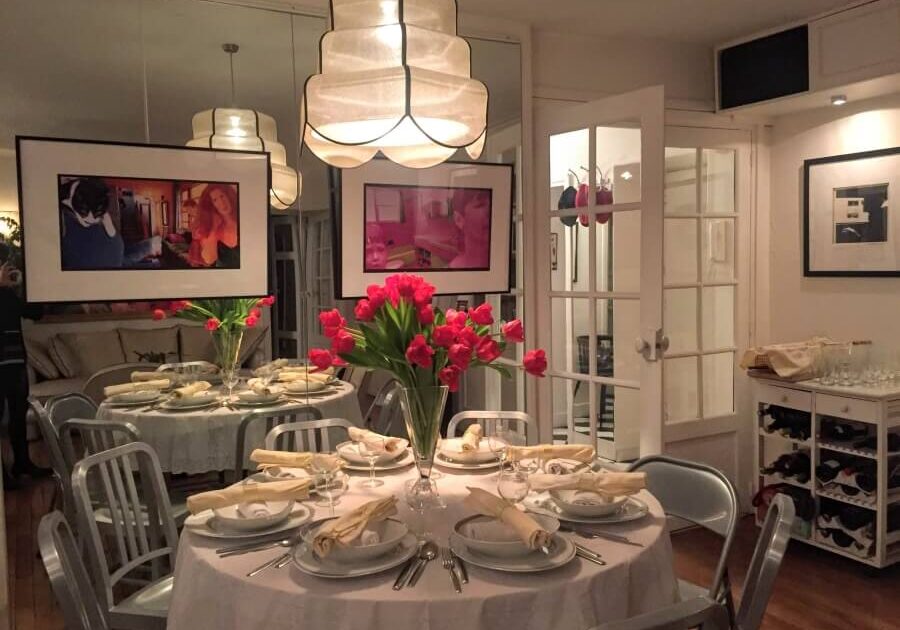 Table set for Adrian Leeds' annual artichoke dinner