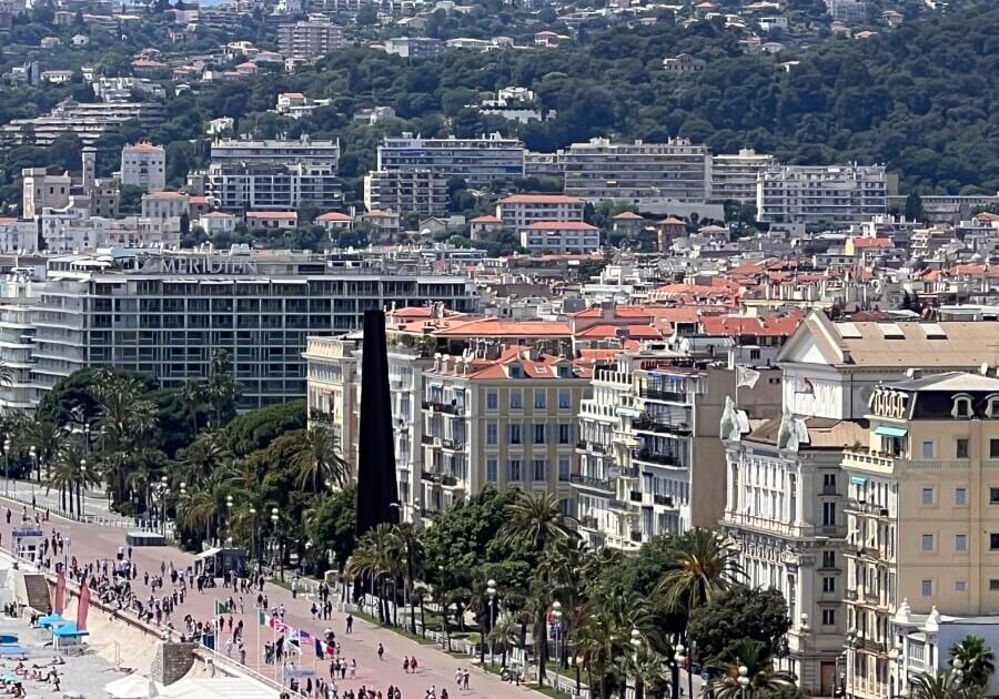 Aerial view of the Promenade along the beach in Nice, France