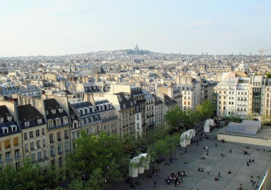 Arial view of Paris apartment buildings