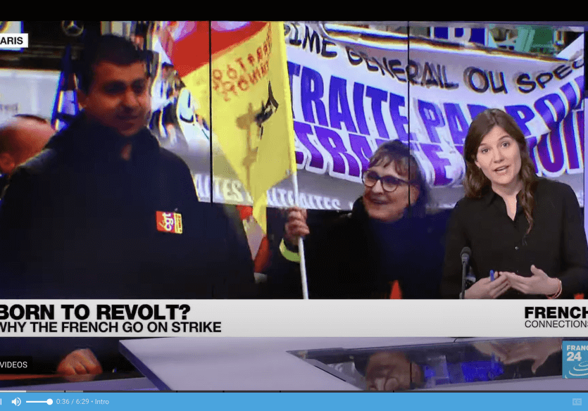 Screenshot from French Connections on TV for why the french go on strike