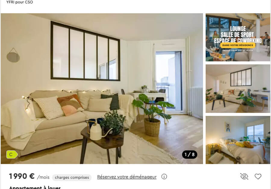 Ad with apartments for rent in Paris, France
