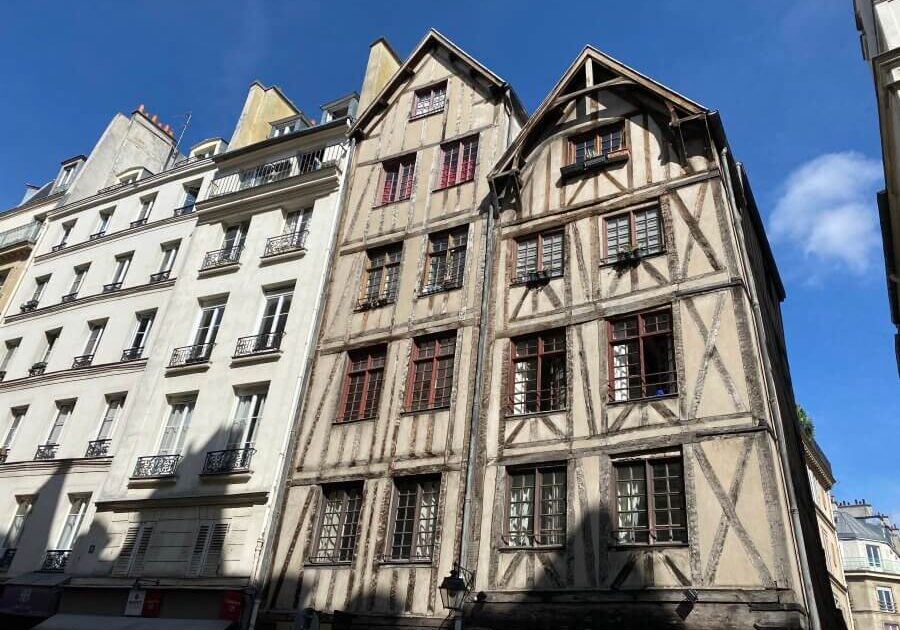 Facades of two of the oldest buildings in Paris, France