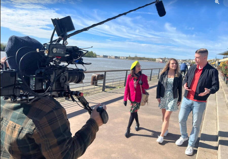 Adrian Leeds taping an episode of House Hunters International