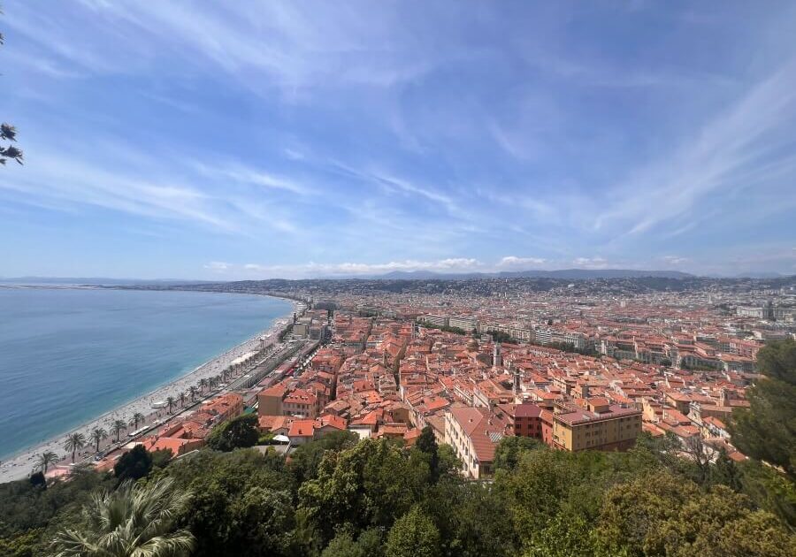 Distant aerial view of Nice and the coastline