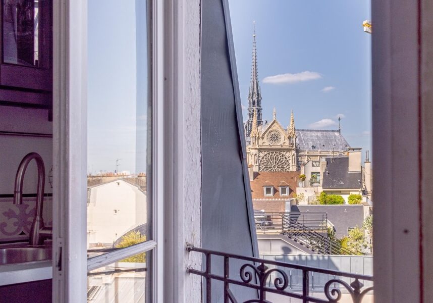 View of Notred Dame de Paris from the window of the apartment for sale in Paris