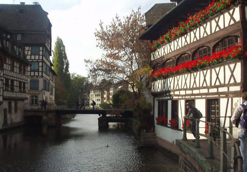 Quaint buildings on a canal in Strasbourg