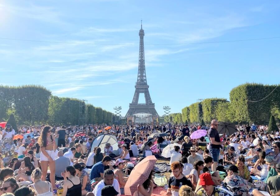 Champs de Mars view of the Eiffel Tower for July 14 in Paris