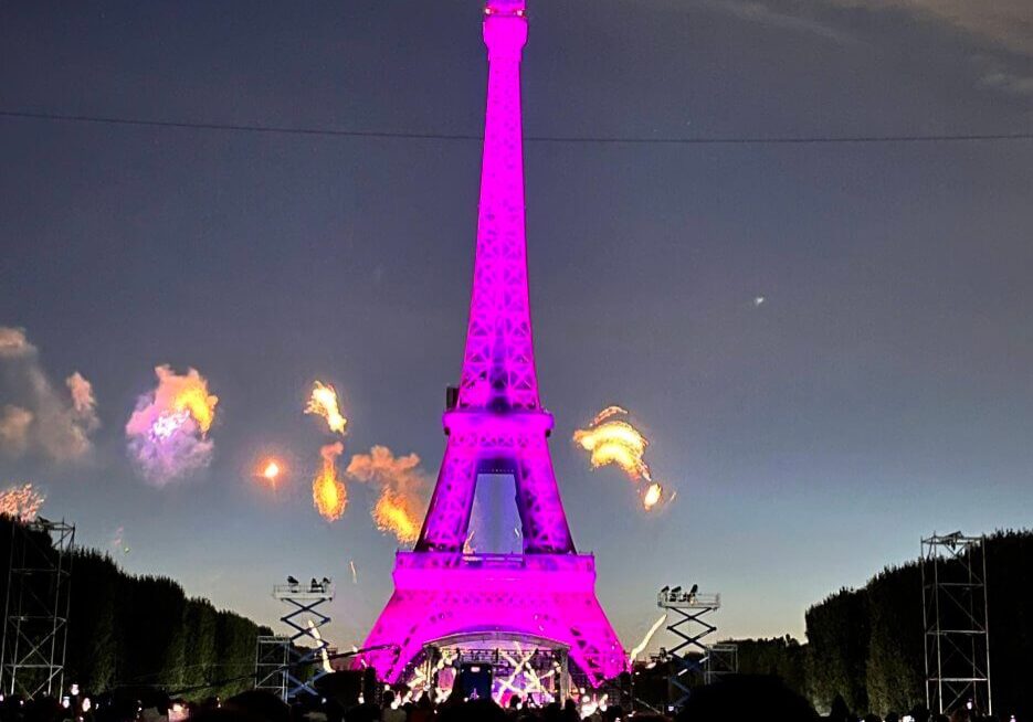 The lighting and fireworks at the Eiffel Tower at 11:13 p.m.