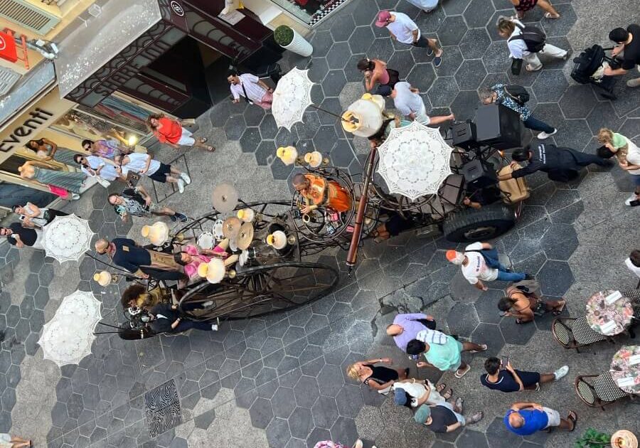 Aerial view of the L’Ethno Machine from Adrian Leeds' balcony down rue Masséna