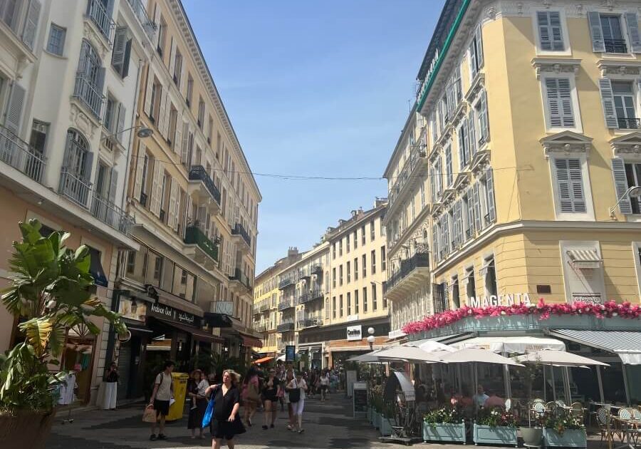 Looking down rue Masséna in Nice, France