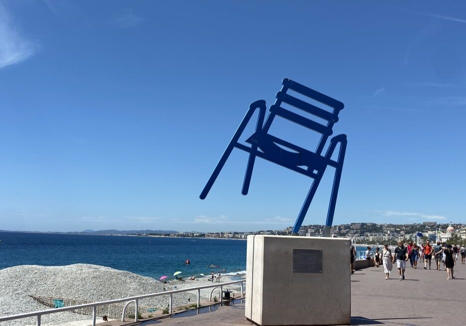 La chaise bleue sculpture on the Promenade in Nice, France