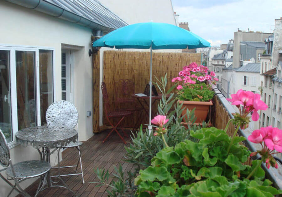 The large terrace of the viager that Adrian Leeds purchased in Paris