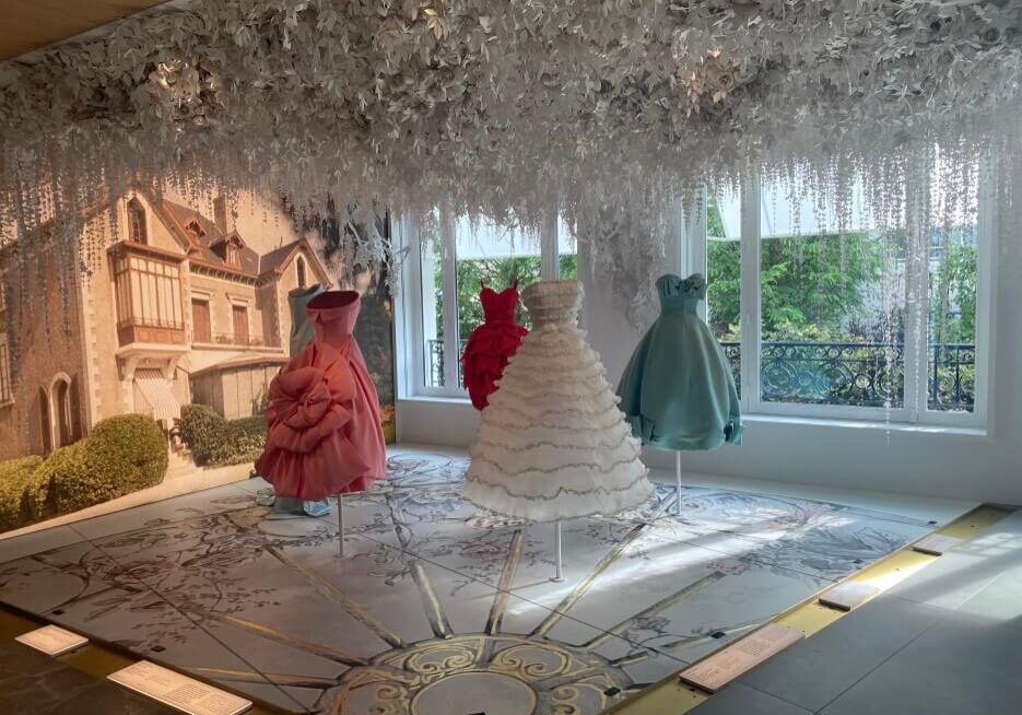 The Dior Garden of dresses on display at La Galerie Dior in Paris