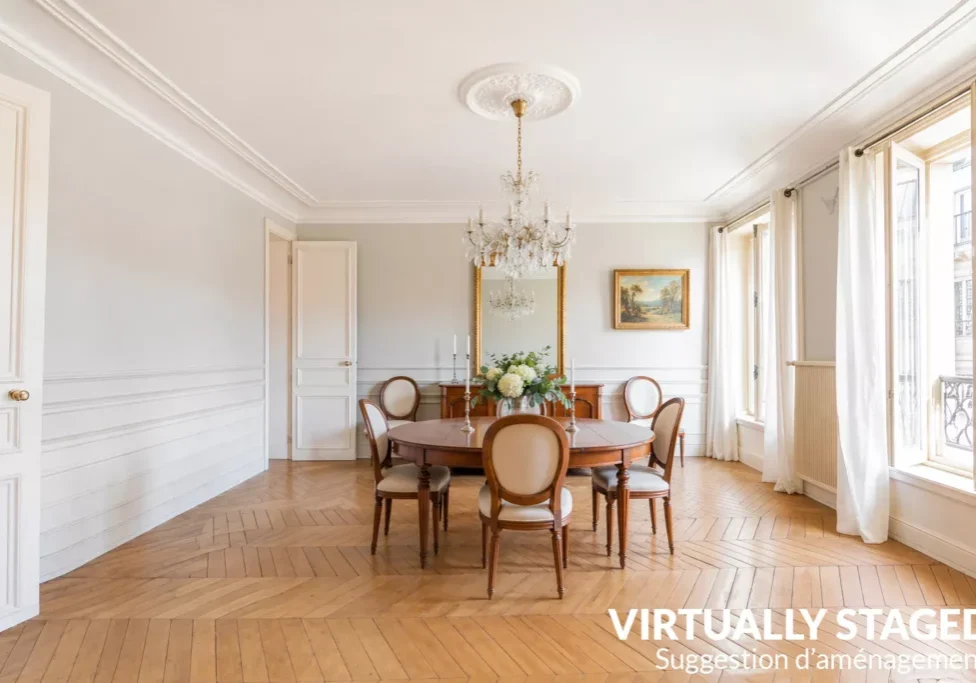 Virtually staged dining with furniture Rue de Palestro Paris France
