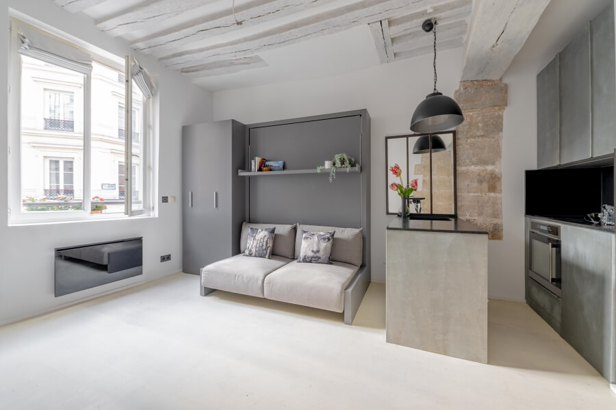 Interior of the Designer Studio for sale in Le Marais in Paris