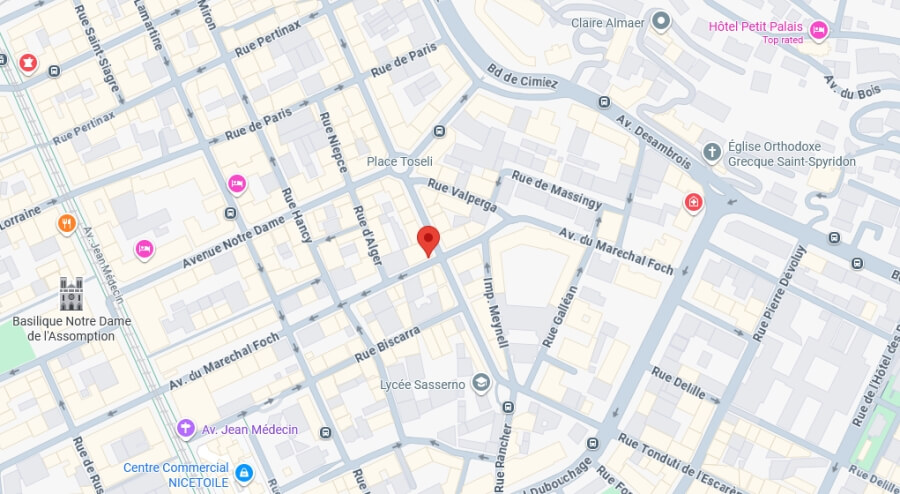 Google map pinpointing the location of the apartment for sale in Nice, France