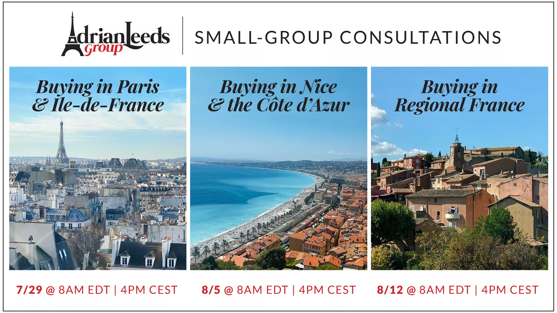 Small Group Consultation Series to help expats buy in different areas of France