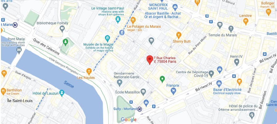 Google map view of Le Charles V location in Paris 75004