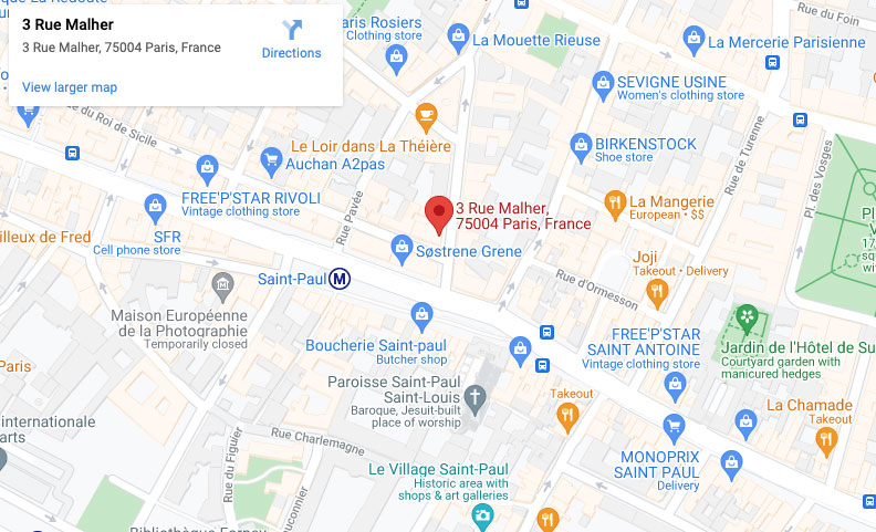 Google map of 3 rue Malher, 75004 Paris
