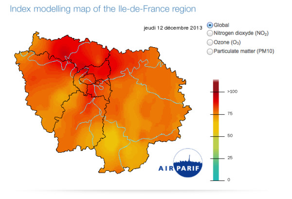Air pollution index map of France