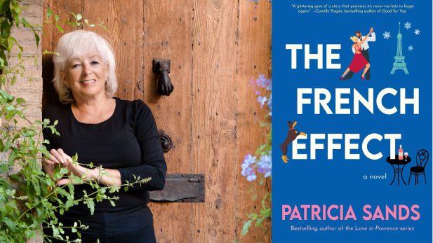 Patricia Sands and cover of her book The French Effect
