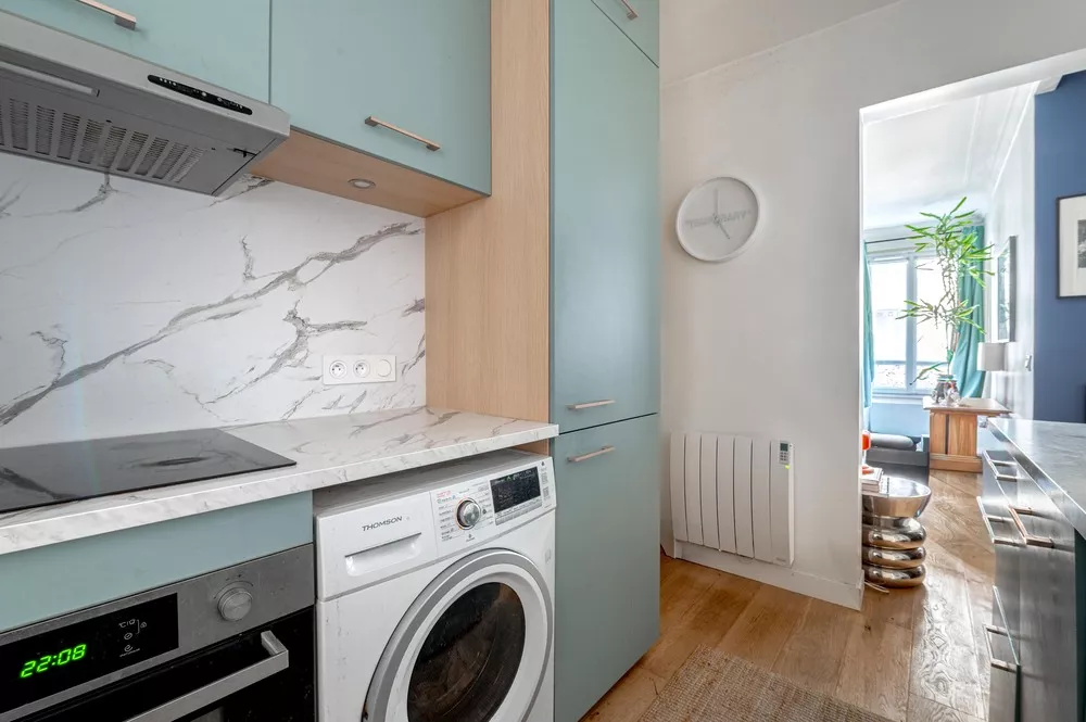 large kitchen with storage rue Sedaine Paris France