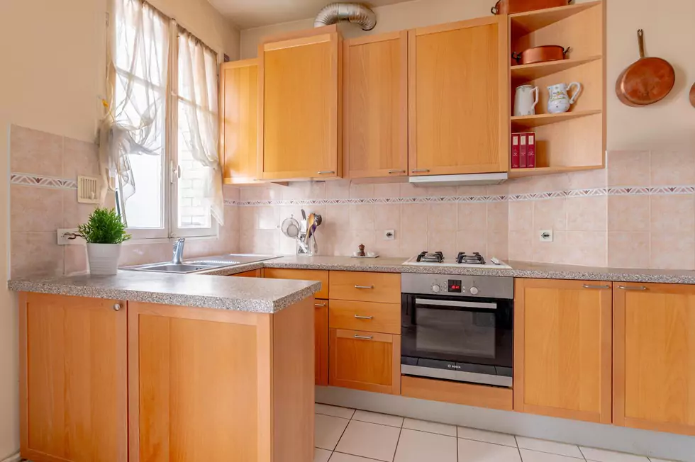 View of the kitchen from the living at Two-Bedroom Pied-à-Terre