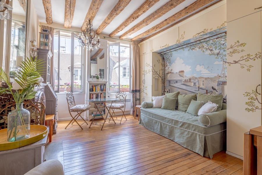 Luxury studio in the haut Marais in Paris on rue Volta, custom designed with large windows